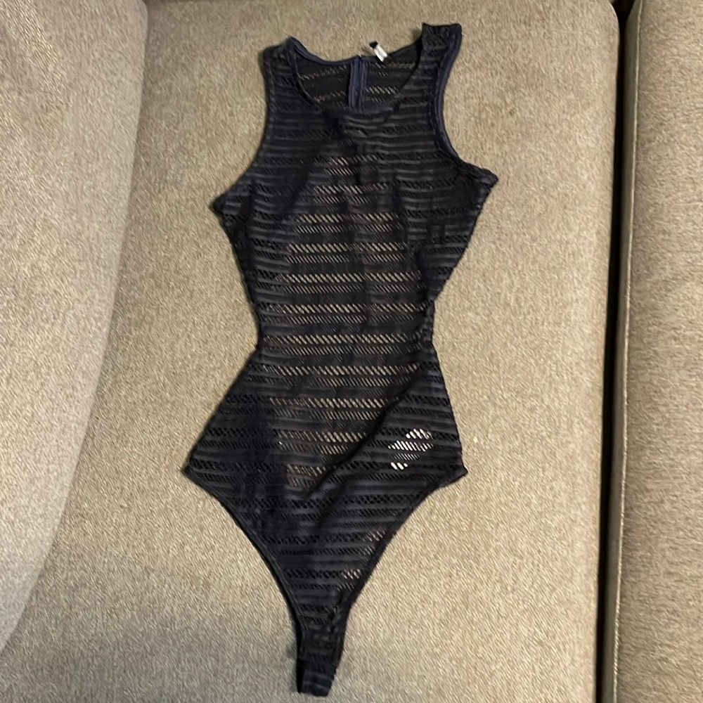 Net style body suit navy blue